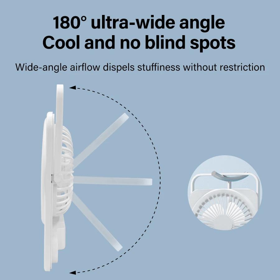 Portable Mini Cooling Fan with Handle Phone Stand Holder 5 Speeds Ultra Quiet 1200mAh 180° Folding Rechargeable Desk Table Fan