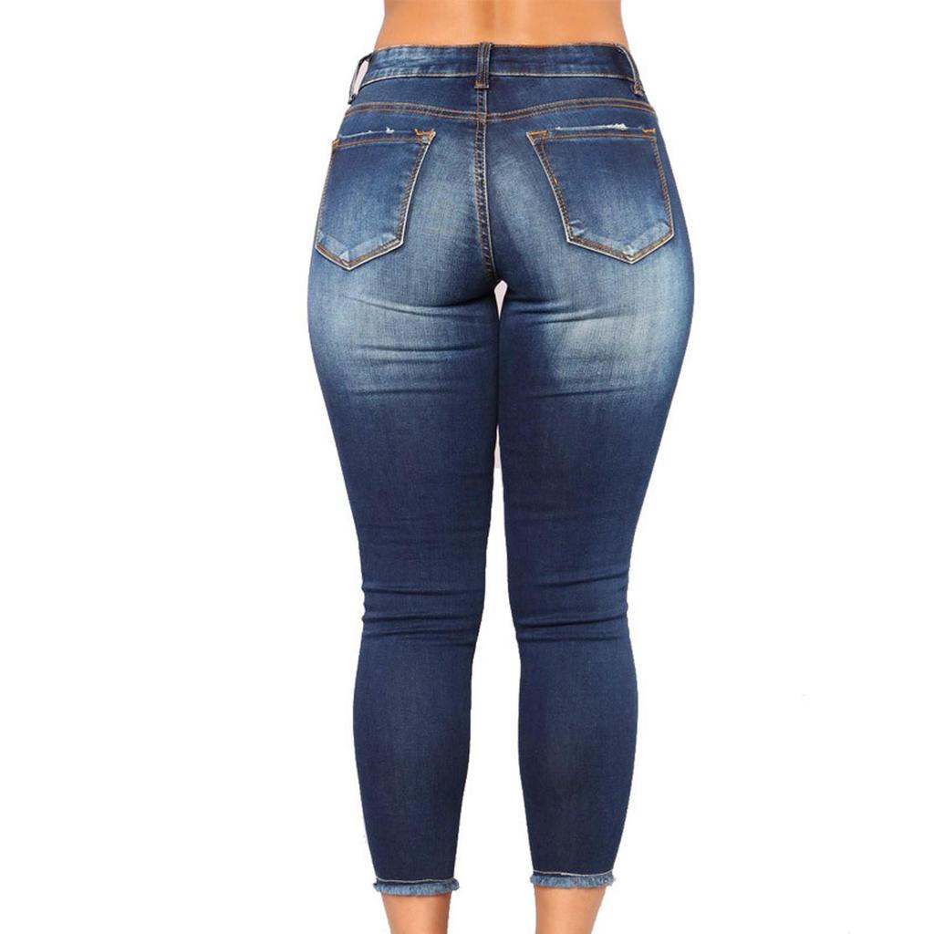 High-Waist Elastic Distressed Jeans for Women