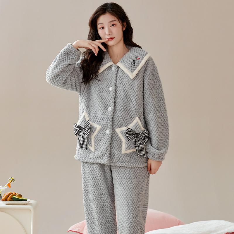 Velvet Maternity Pajamas: Plush Cotton Postpartum & Nursing Wear for Autumn/Winter L