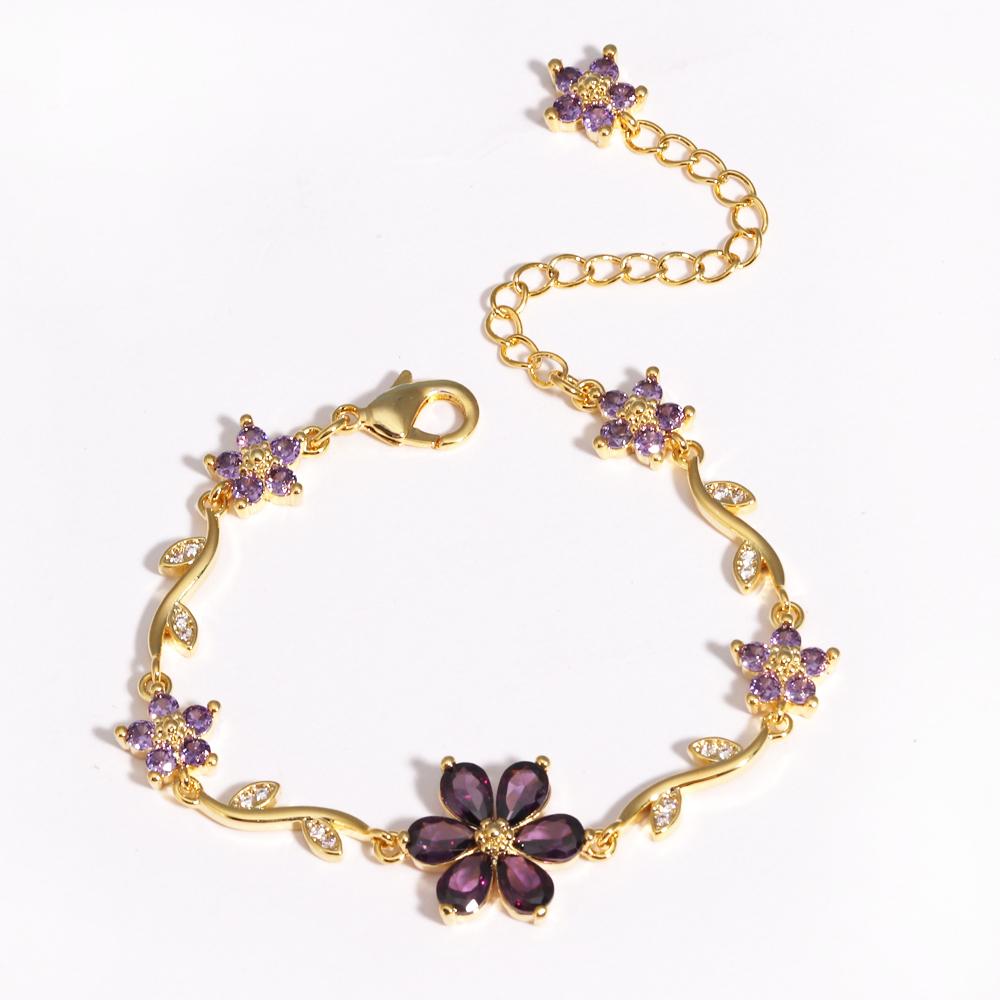 Luxury Multi-Colored CZ Floral Bracelet For Women Sweetheart Flower Zircon Crystal Adjustable Jewellery Gift