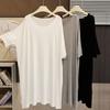 T-shirt Women Casual Large Size Loose Round Neck Pullover Breathable Solid Color V-neck Short-sleeved Tops
