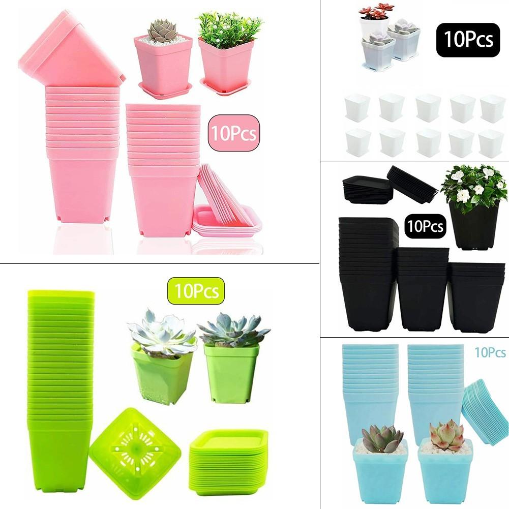 10PCS Resin Flowerpot Reusable Colorful Square Nursery Flower Pots Plastic Plant Pot For Balcony Desktop Garden Decoration