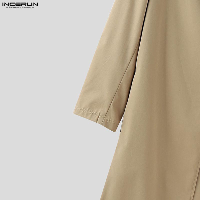 INCERUN Men Turn-down Collar Long Sleeve Button High Splits Long Cardigan Tunic Tops