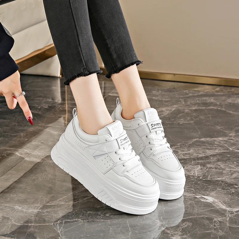 Thick Bottom Vulcanzied Shoes Female Solid Color Chunky Platfrom Sneakers Woman Pu Leather Non-Slip Casual Shoes Spring