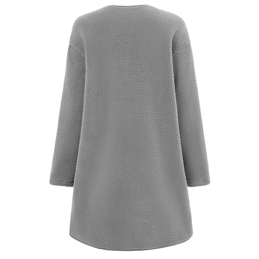 Women's Round Neck Coat Casual Fleece Coat Vintage Solid Color Long Sleeve Single Breasted for Office Party