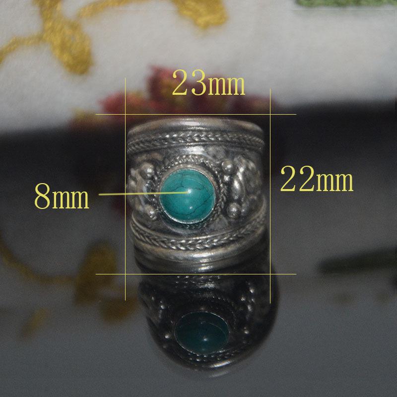 Tibetan Turquoise & Silver Ring, White Copper Open Style, Unisex Nepal Handicraft