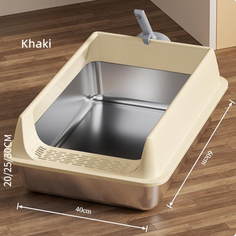 

Extra Large Cat Bedpans Cat Litter Basin Splash-proof Stainless Steel Cat Toilet High-Sided Resistant Leak-Proof Pet Sandbox Extra large High10CM хаки