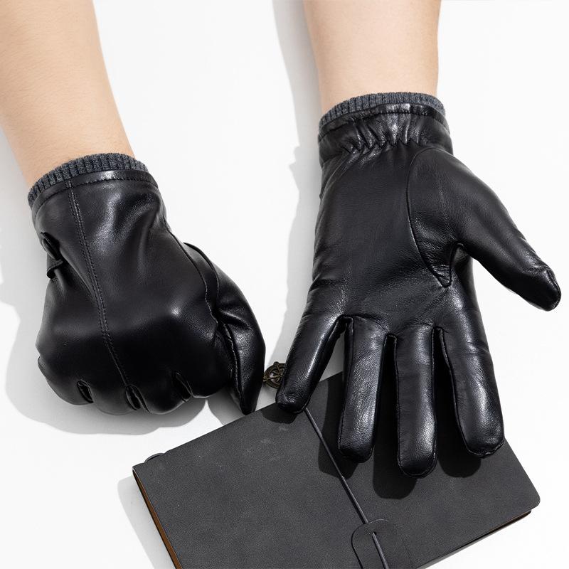 Thick Genuine Leather Gloves for Men Warm Driving and Riding Sheepskin Gloves Winter Fleece and Thickened Motorcycle