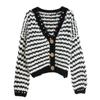 Retro Striped V-Neck Cardigan: Women's Lazy Style Loose Long Sleeve Sweater Coat