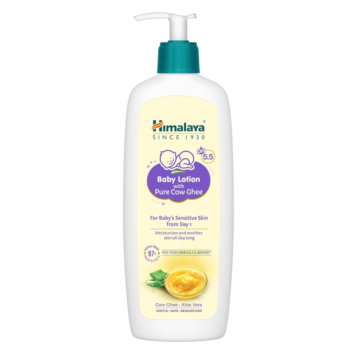 

Himalaya Baby Lotion With Pure Cow Ghee 400Ml For Sensitive Newborn Skin, Non-Greasy, Moisturizing, Dermatologically Tested