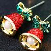 Holiday Season Dangle Earrings Christmas Bowknot Bell Shaped Ear Rings with Rhinestones and Pearls Women Ornaments