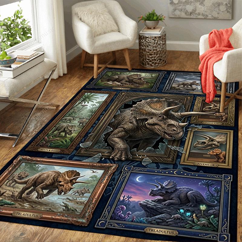 Triceratops Evolution Pattern Rug Floor Mat for Living Room or Bedroom Soft and Comfortable Carpet a Gift for Birthday and Holiday.