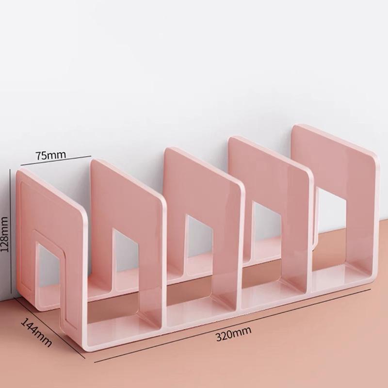 4 Grid Clear Acrylic Bookend Desktop Organizer for Books, Magazines, Space Saving Modern Design Home Office Study Library Shelf