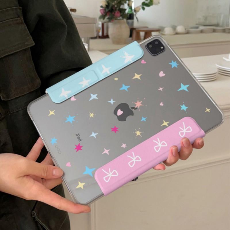IPad Air Mini Pro 10th Gen Case With Grid Floral Detachable Side Cover PC Material Sleep Wake Kickstand Shockproof