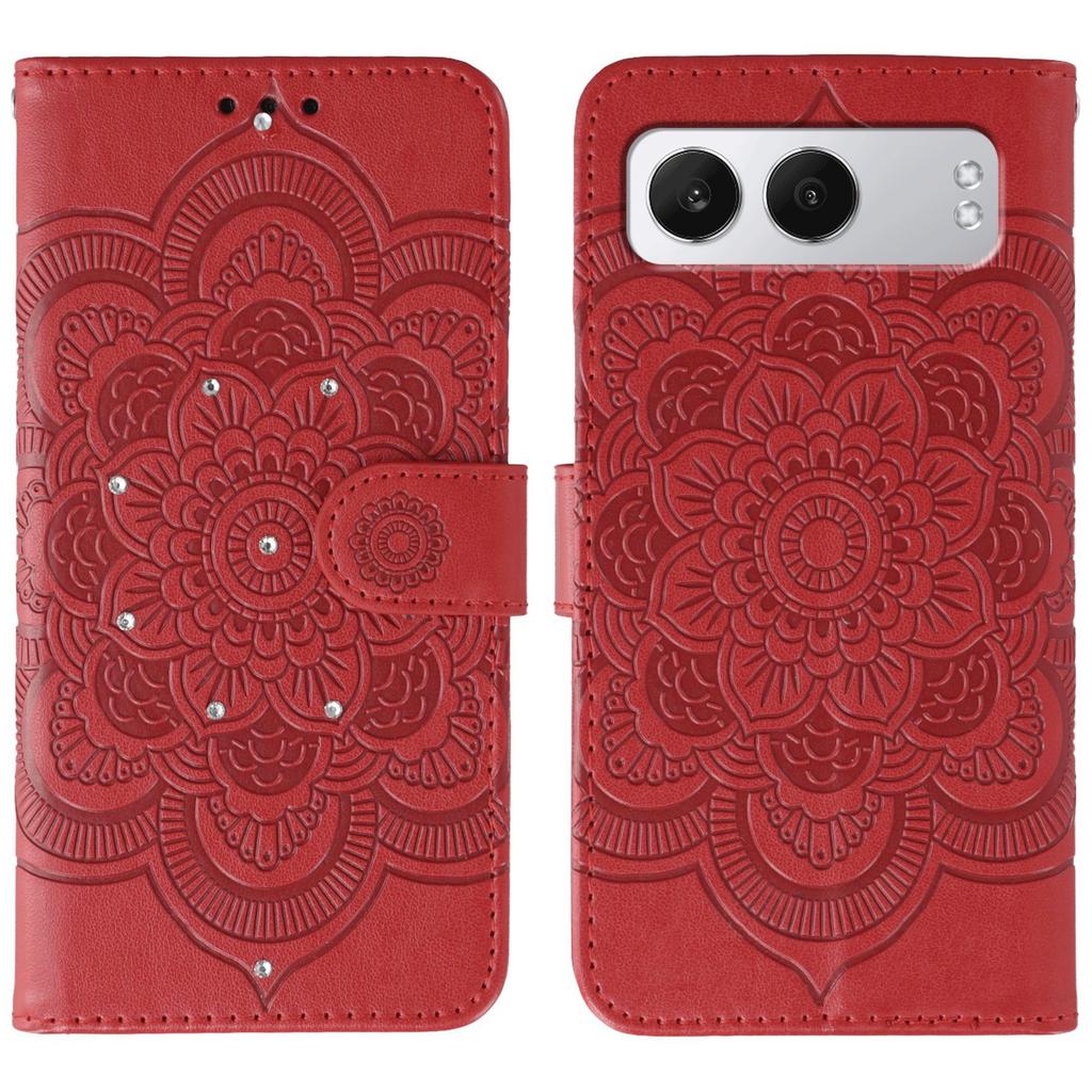 For OnePlus Nord 4 Case Rhinestone Decor PU Leather Mandala Imprinted Design Phone Cover with Wrist Strap