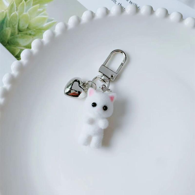 

Cute Flocking Animals Cartoon Cats Shape Keychain Resin Dolls Beads Pendant Diy Jewelry Schoolbag Garment Accessories