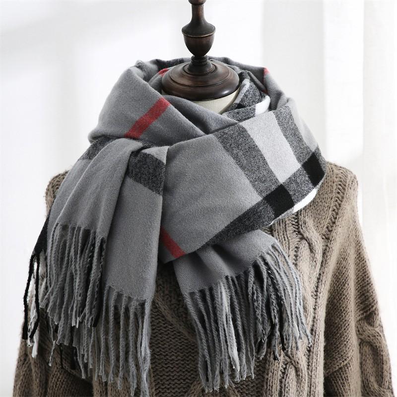 Womens Plaid Scarf Winter Warm Faux Cashmere Wrap Shawl With Tassels Stylish Mid-Length Accessory