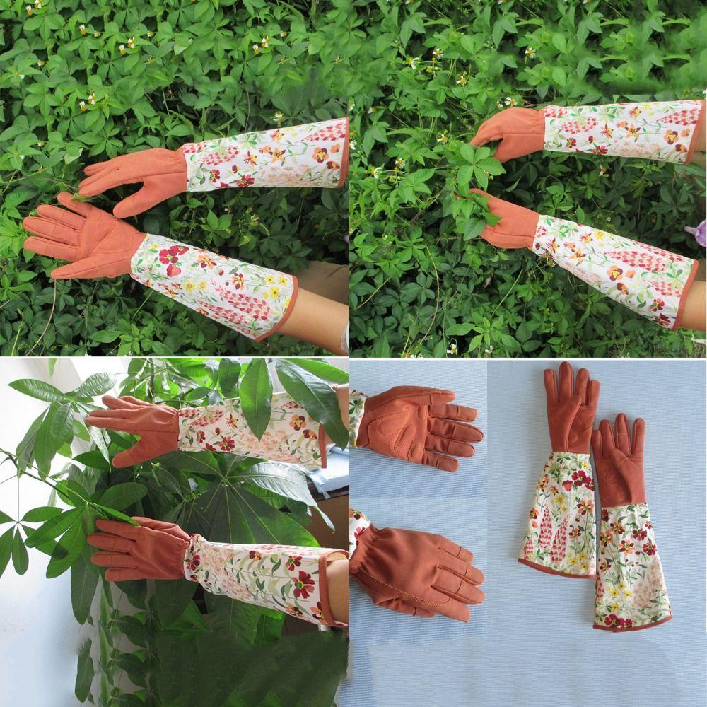 Langärmelige Gartenhandschuhe Atmungsaktiv Dornenfest Heimarbeit Stulpen Sicherheit Floral Bedruckt Rosen-Schnitt-Handschuhe Gartenarbeit