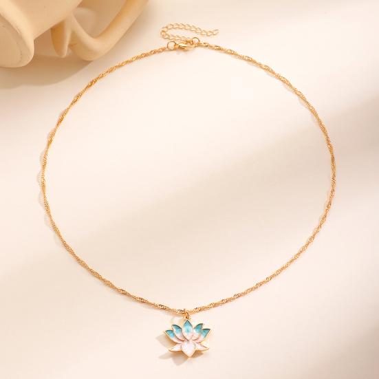 Lotus Pendant Necklace Enamel Lotus Flower Necklace Oriental Style Elegant Twist Chain Necklace Jewelry Gift for Women And Girls