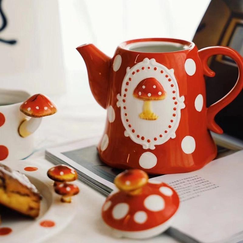 Ceramic Mug Cartoon Mushroom Bowl Three-dimensional Relief Mushroom Plate Salad Bowl Teapot Coffee Cup Mugs Coffee Cups