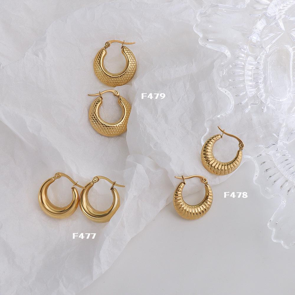 

French Style 18K Gold Titanium Steel Hoop Earrings – Croissant Design