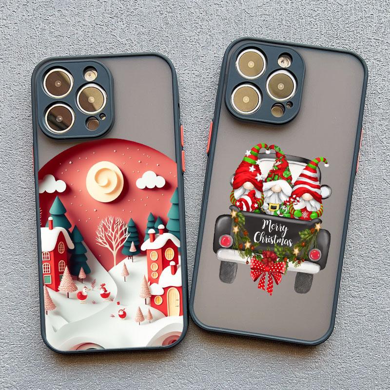 Coque de téléphone Arbre de Noël Joyeux Père Noël Pour iphone 15 14 13 12 11 Pro Max Mini XS XR X 8 Plus Paysage Coques Arrière Anti-Choc