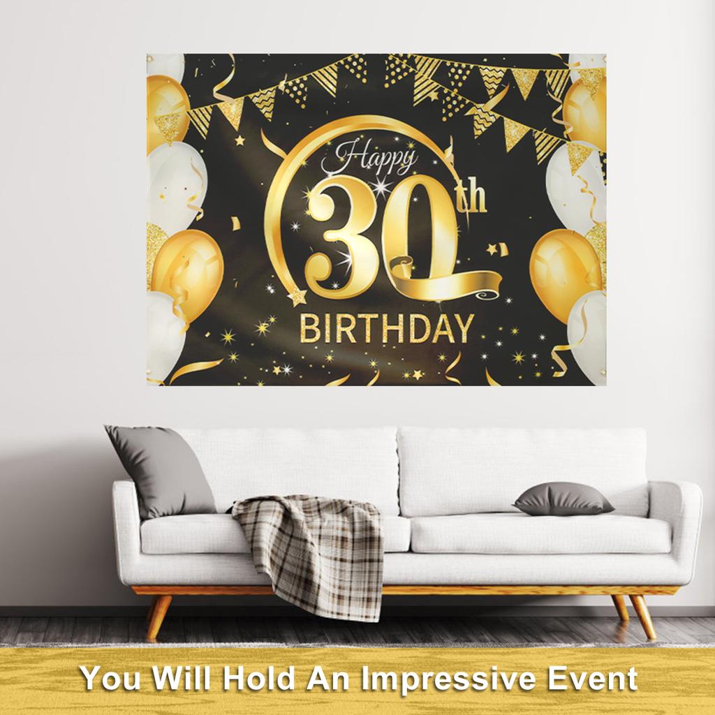 30-80 Old Birthday Background Decor Birthday Banner Hanging Poster Flag 50th 60th 70th Latex Balloon Bunting Garland Anniversary