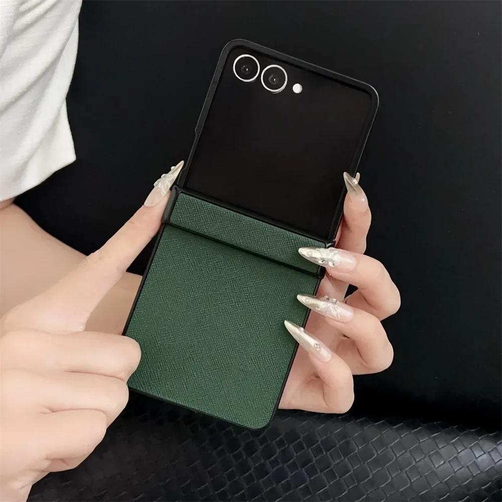 Luxury PU Leather Phone Case for Samsung Galaxy Z Flip 7 Fe 6 5 4 3 5G Hinge Protective Cover Durable Slim Fit
