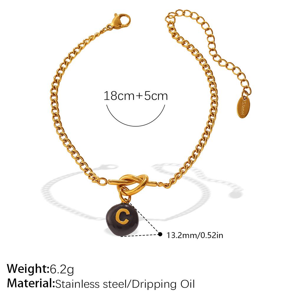 

Personalized sweet and cool wind color round card letter pendant knotted bracelet stainless steel gold dopamine jewelry