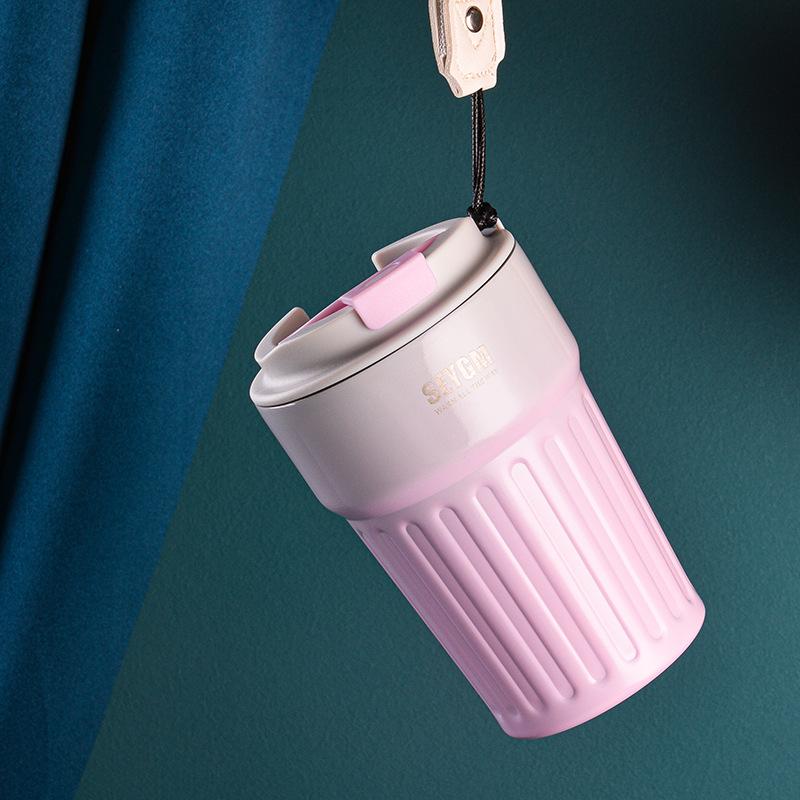 

400/500ML Vertical Stripe Thermal Coffee Cup Travel Mug Insulated Cafe Thermos Bottle with Vacuum Tumbler for Hot Beverages 400-500ml