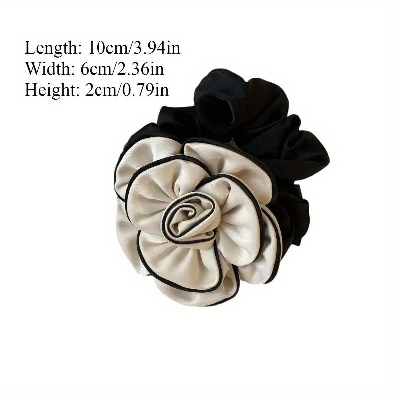 Elegant Camellia Hair Tie for Women High Elasticity Polyester Ponytail Holder Fashionable Versatile Black Fabric Scrunchie