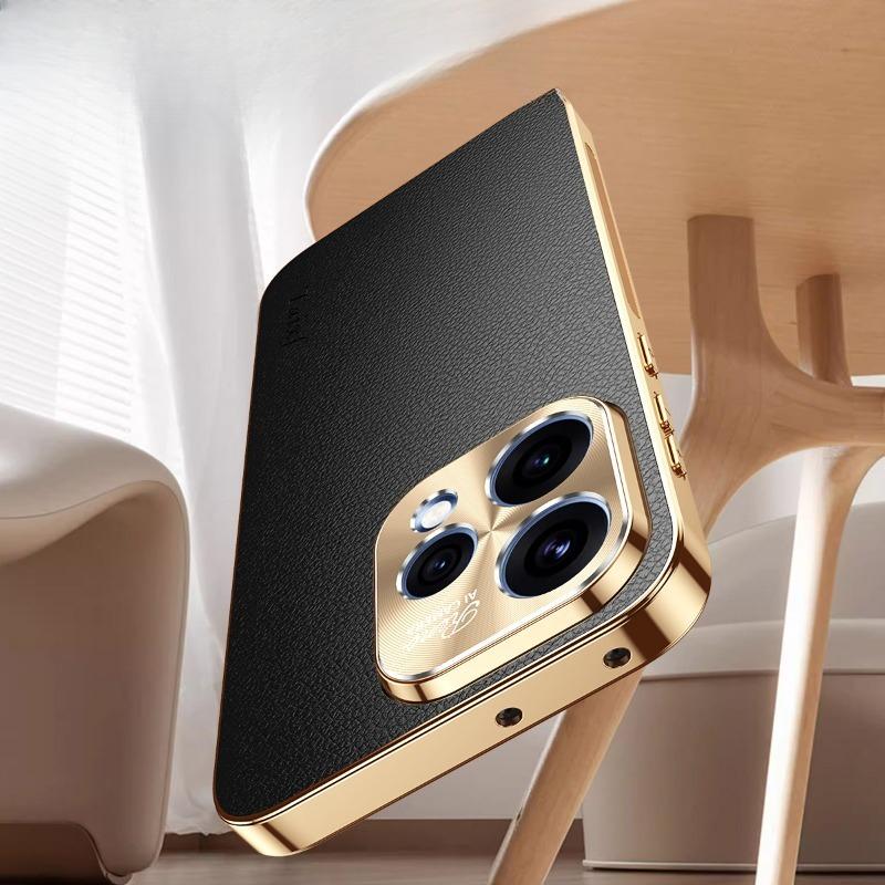 Texture Lichee Pattern PU Leather Cover For Oppo Reno 15F 15C Plating Shockproof Phone Case For Reno 15F 15 C Bumper Shell