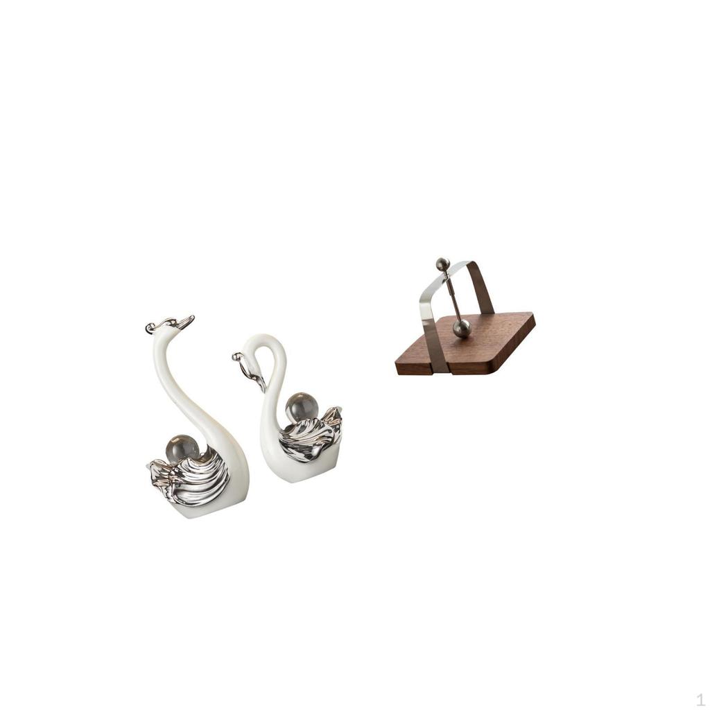 Porcelain Swan Figurine Collection And Wooden Napkin Holder Organizer for Room Kitchen Office