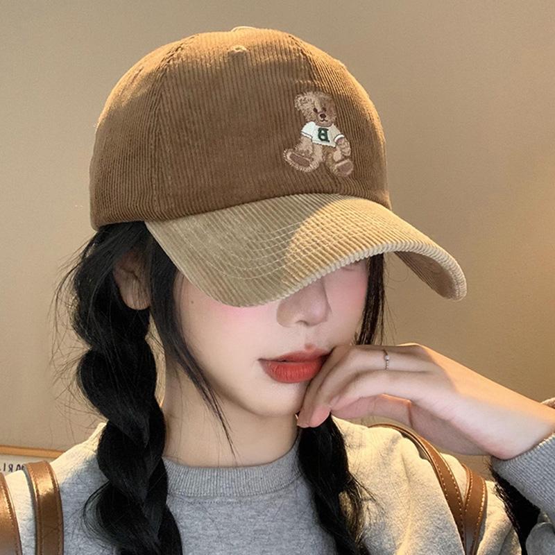 Stylish Corduroy Bear Embroidered Baseball Cap - Soft 100% Cotton, Sweat-Wicking, Hand Washable, Snapback, Adjustable Fit - Idea