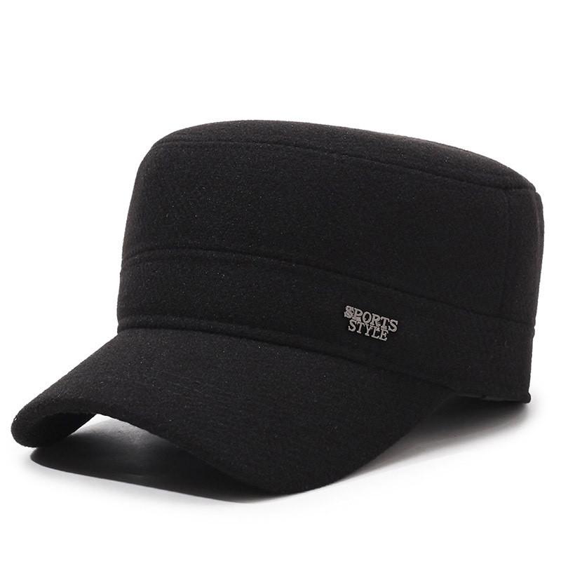 Winter Mens Flat Top Hat With Cotton Wool Blend For Outdoor Warmth And Windproof Protection Black