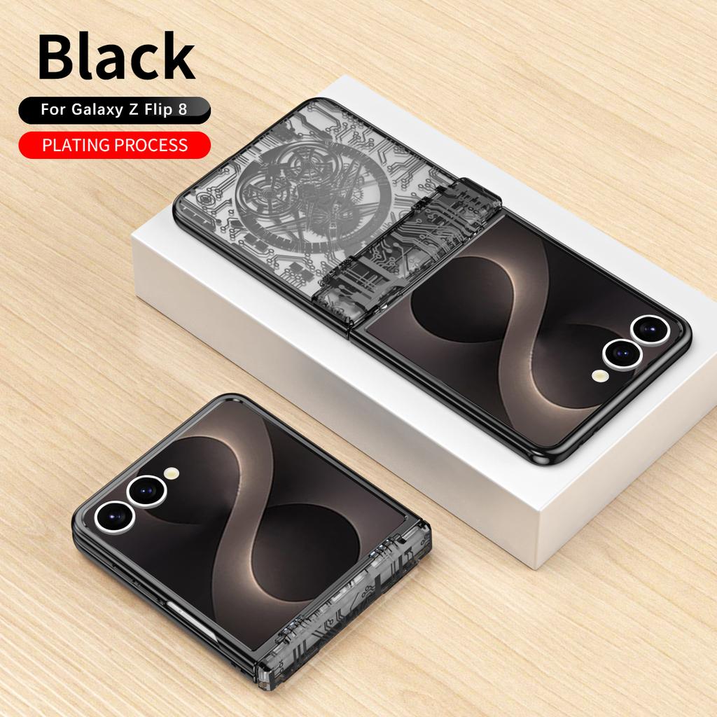 Mechanical Gear Circuit Pattern Plating Phone Case For Samsung Galaxy Z Flip 8 7 FE 6 5 4 Hinge Full Protection Shockproof Cover