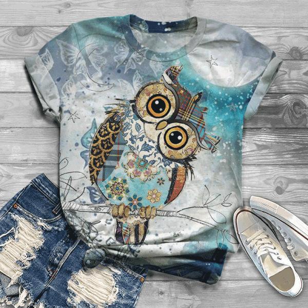 Summer New Women's Cartoon 3D Animal Digital Printed Short Sleeved T-shirt