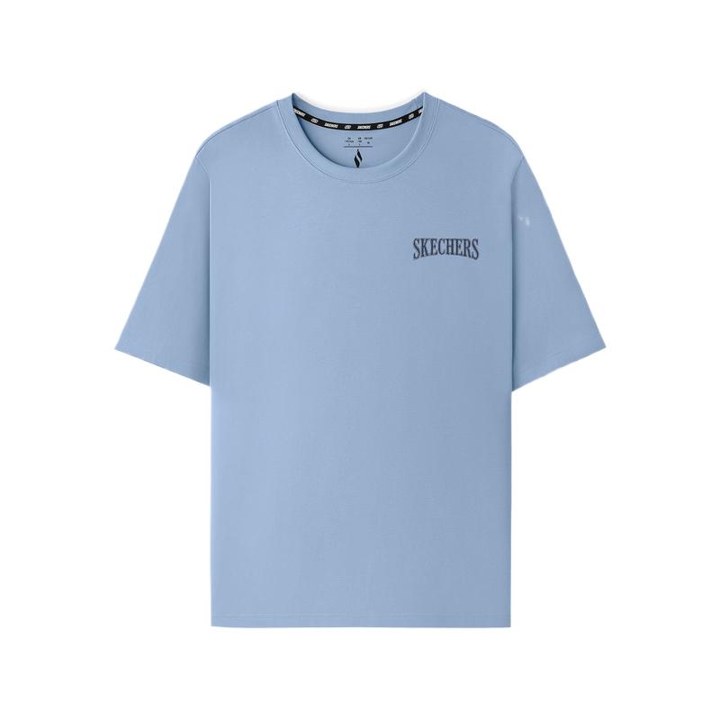 Skechers Moisture-Wicking Breathable Solid Color Letter Round Neck T-Shirt Unisex Tops L226U072-053K S