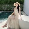 Summer New Women's Solid Color V-neck Sleeveless Rose Sequin Dress