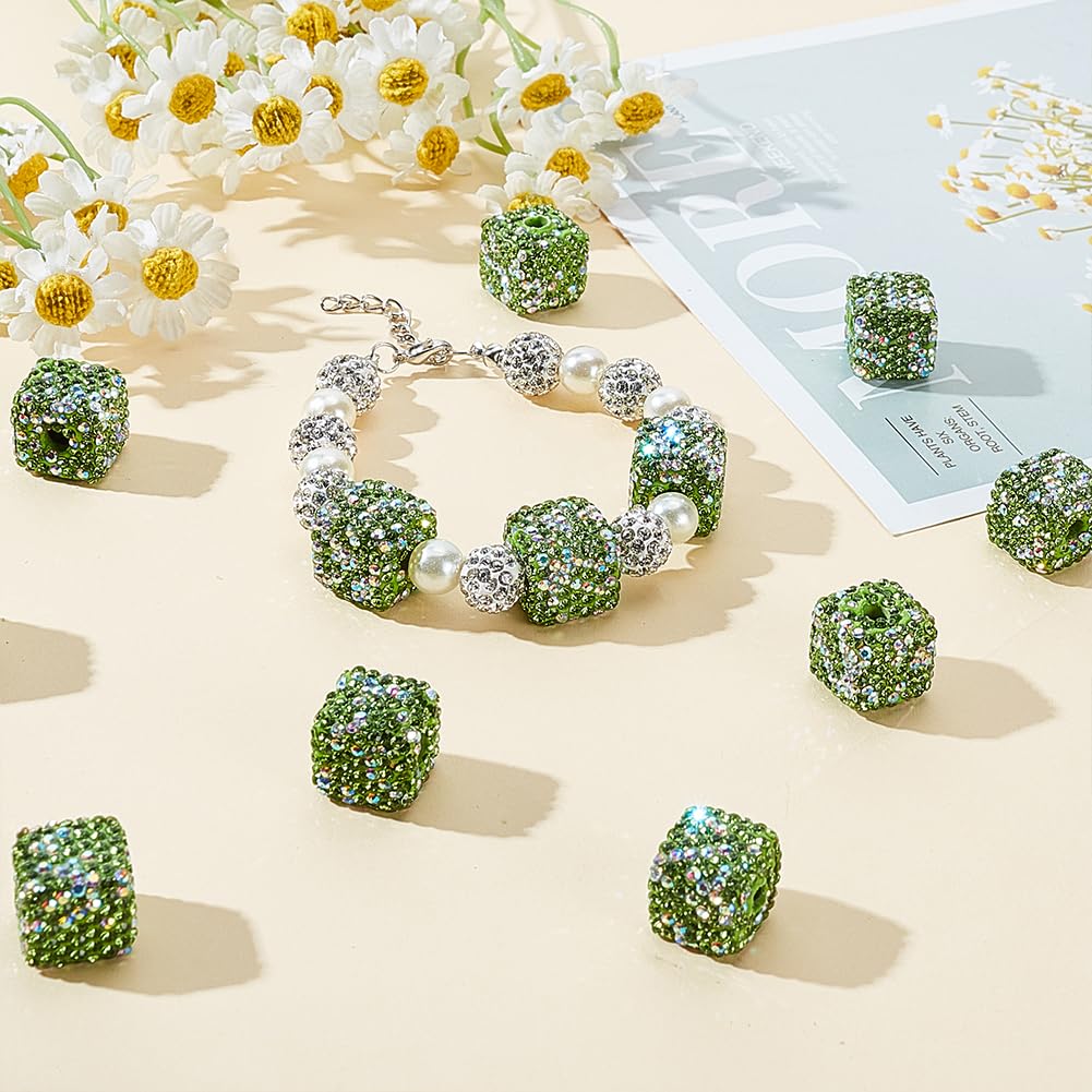 OLYCRAFT 10pcs Rhinestone Beads Cube Green 14mm Resin Clay Accessories Jewelry Pendant DIY Craft Materials Handmade Handmade Materials