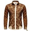 2026 Men's Shirt Long Sleeved Shirt Navy Blue Retro Vine Print Contrasting Shirt Casual Vacation Light Luxury Trendy Top