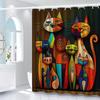Colorful Abstract Cats Waterproof Mildew-Resistant Shower Curtain - Whimsical Design for a Fun and Artistic Bathroom Décor
