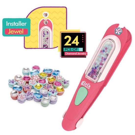 Hair Gem Stamper Kit for Girls Easy-to-Use Hair Jeweler Tool with 24 Sparkling Rhinestones Reusable Faux Diamonds DIY Hair Styling Toy Birthday Gift