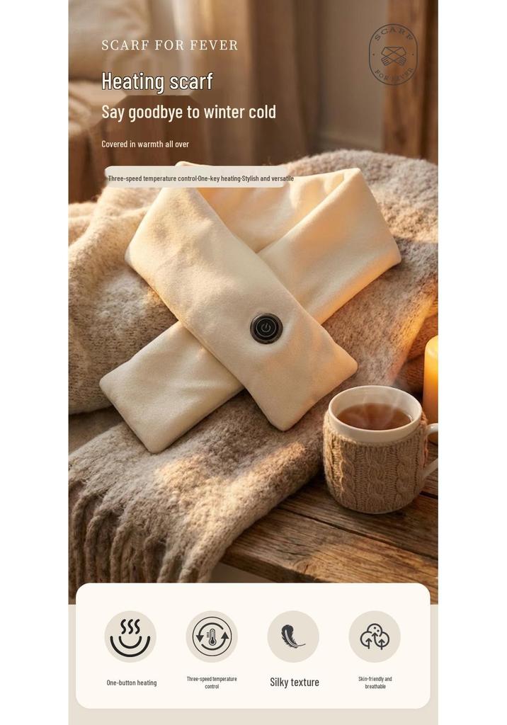 USB Rechargeable Heating Scarf with Three-Speed Temperature Control for Neck Warmth and Protection