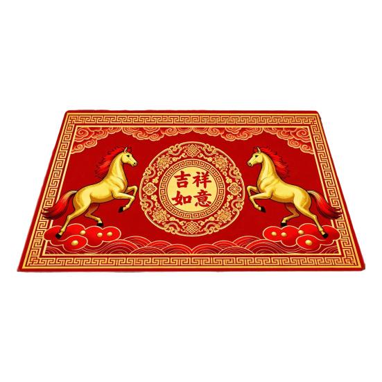 New Year Horse Doormat 2026 Year of The Horse Floor Mat Red Chinese Style Absorbent Anti-Slip Rug for Home Entrance Kitchen Spring Festival Decor