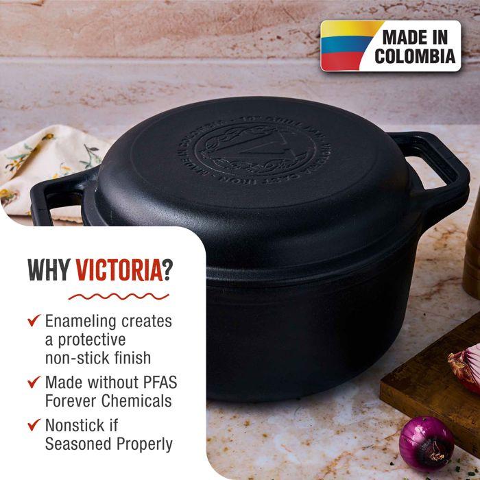 Enameled Cast Iron Induction Cocotte and Pan 27 Cm, Dutch Oven 5.7L, PTFE-Free Victoria 39585 Black