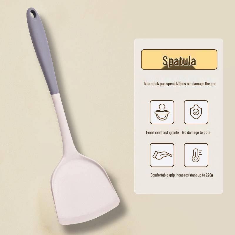 Graues & Weißes Silikon Küchenutensilien-Set: Hochtemperaturbeständig, Antihaft-Schaumlöffel, Pfannenwender & Suppenlöffel