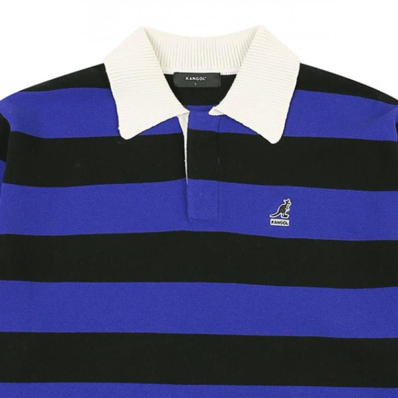 KANGOL Stripe Open Collar Knit Blue 1881