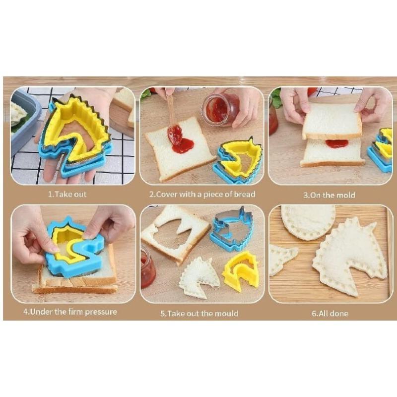 Sandwich and Cookie Cutter Set for Kids Fun Shape Bread Crust Removers Heart Dinosaur Star and More for Snacks and Baking Tools