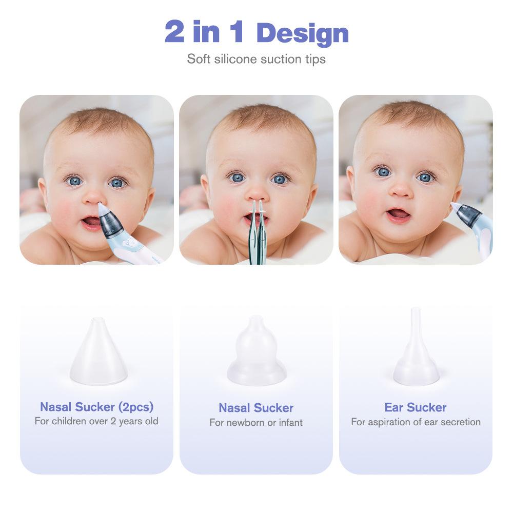 Dětská elektrická nosní odsávačka Nosní odsávačka s potravinářským silikonovým náustkem 3 režimy sání a uklidňující hudba